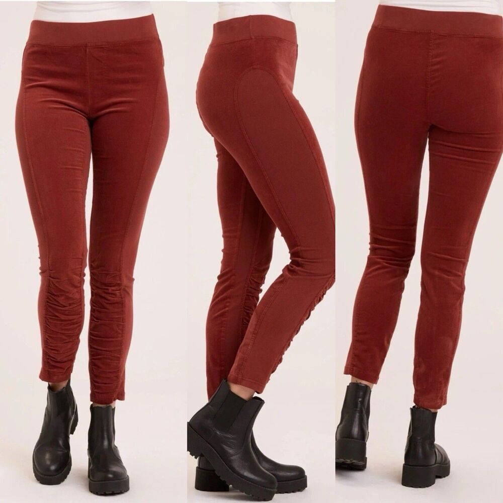 XCVI Wearables Oslo Ruched Cord Ankle Legging S Rust Pull On High Waist Travel